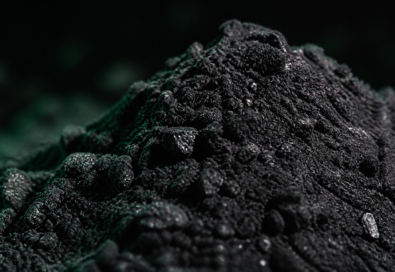 Macro photograph of black mass battery powder
